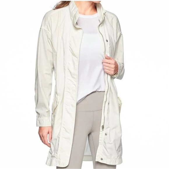 Athleta White Cotton Long Sleeve Mock Neck Full Zip Vista Windbreaker Jacket XXS - Picture 1 of 16
